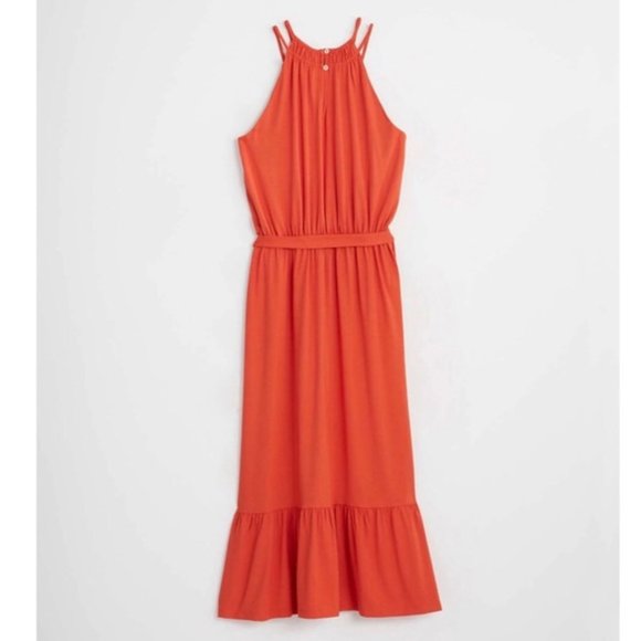 LOFT Burnt Orange Halter Midi Dress - Picture 3 of 9